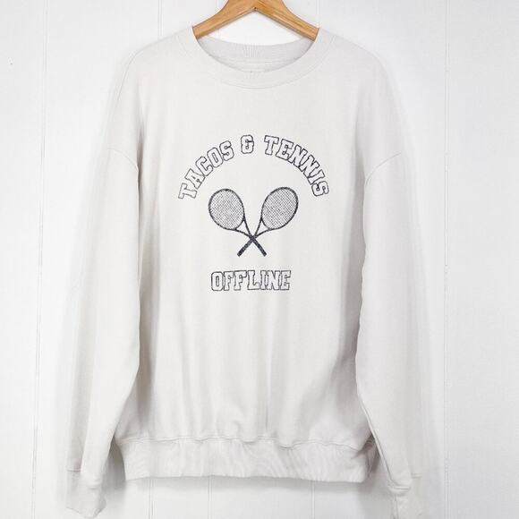 aerie Tops - Aerie Offline Terry Sweatshirt Oversized Crew Tacos and Tennis Size Medium Cream